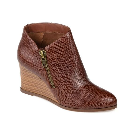 JOURNEE COLLECTION Shoes - JOURNEE COLLECTION Womens Brown Snakeskin Glam Almond Toe Wedge Booties 6.5 M